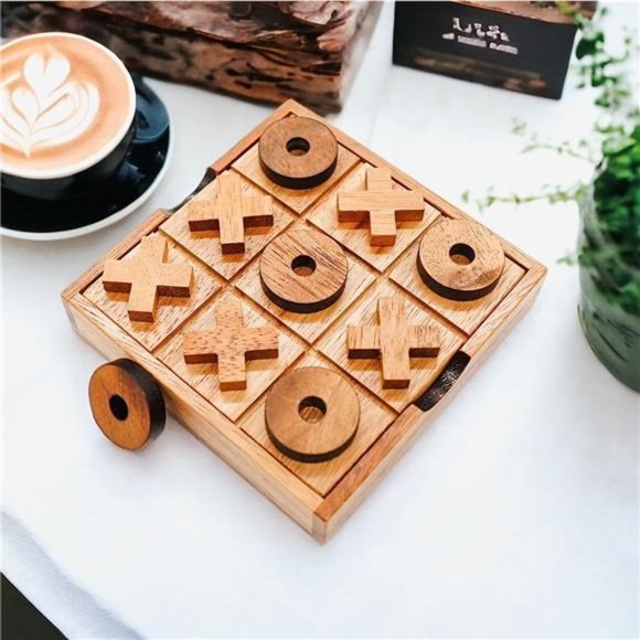 Wooden Tic Tac Toe Game Brain Teaser Puzzles for Adults & Unique Gifts for Kids - Picture 2 of 6